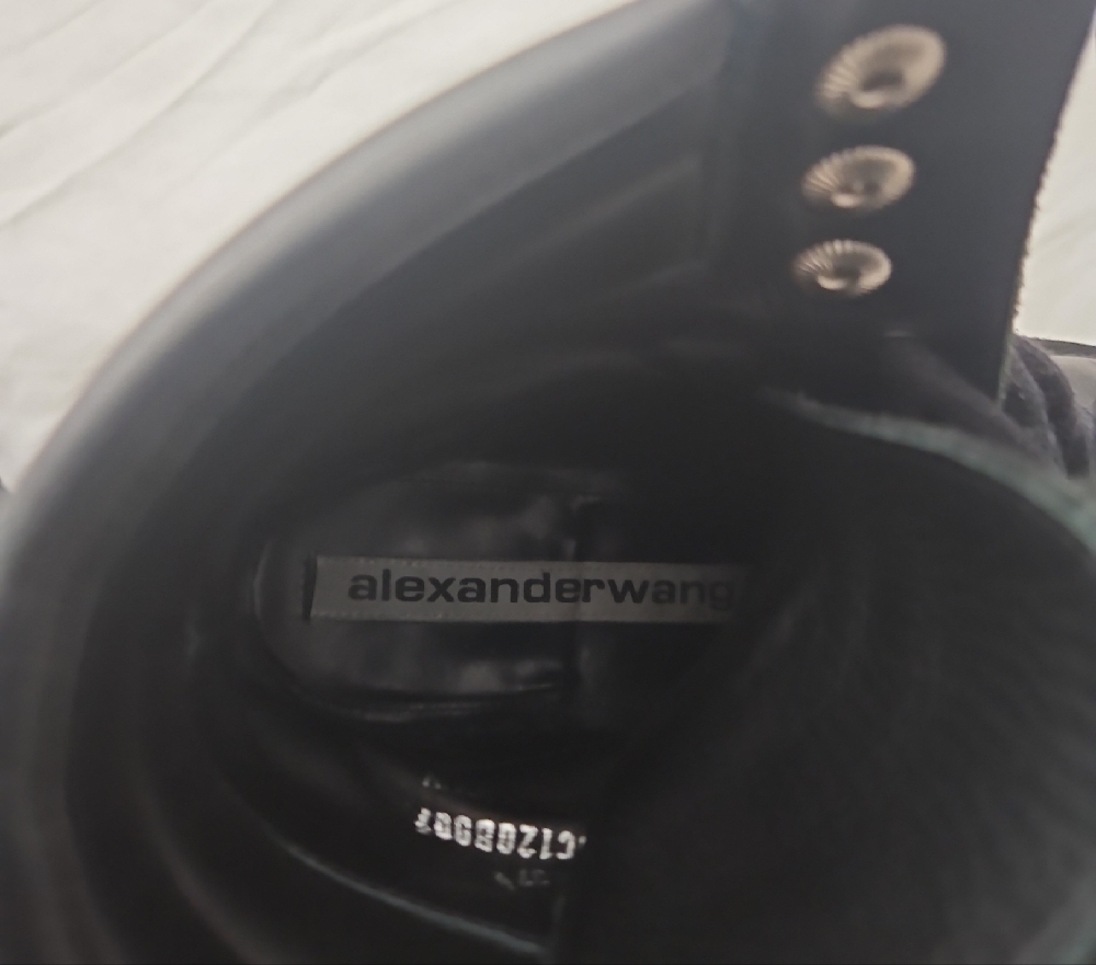 Alexander Wang Black Leather Combat Boots with Silver Eyelets - Picture 5 of 7